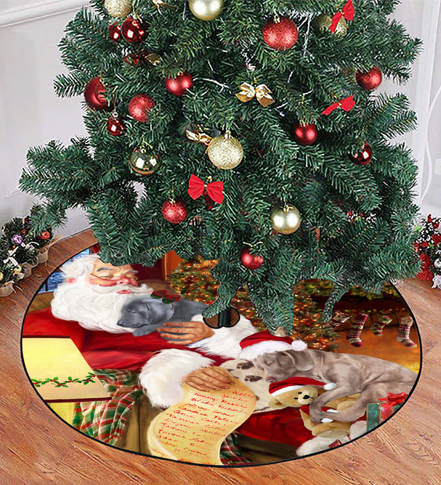 Santa Sleeping with Weimaraner Dogs Christmas Tree Skirt