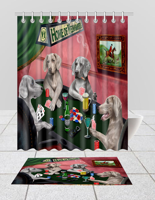 Home of  Weimaraner Dogs Playing Poker Bath Mat and Shower Curtain Combo