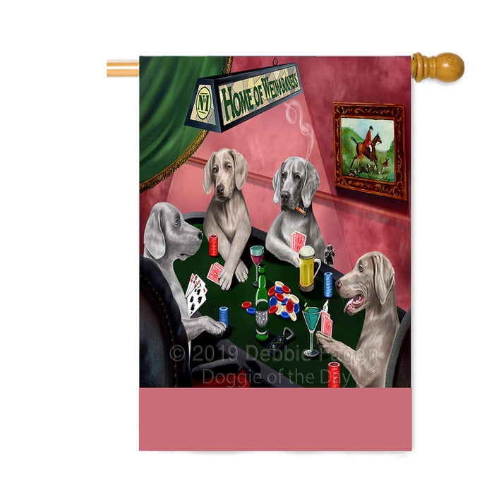 Personalized Home of Weimaraner Dogs Four Dogs Playing Poker Custom House Flag FLG-DOTD-A60361