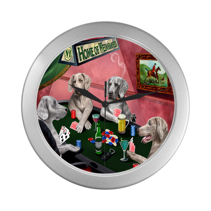 Home of Weimaraner Dogs Playing Poker Silver Wall Clocks