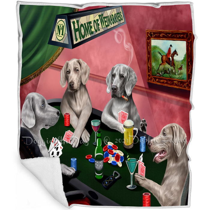 Home of Weimaraners 4 Dogs Playing Poker Blanket