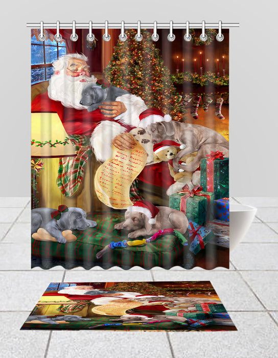 Santa Sleeping with Weimaraner Dogs  Bath Mat and Shower Curtain Combo