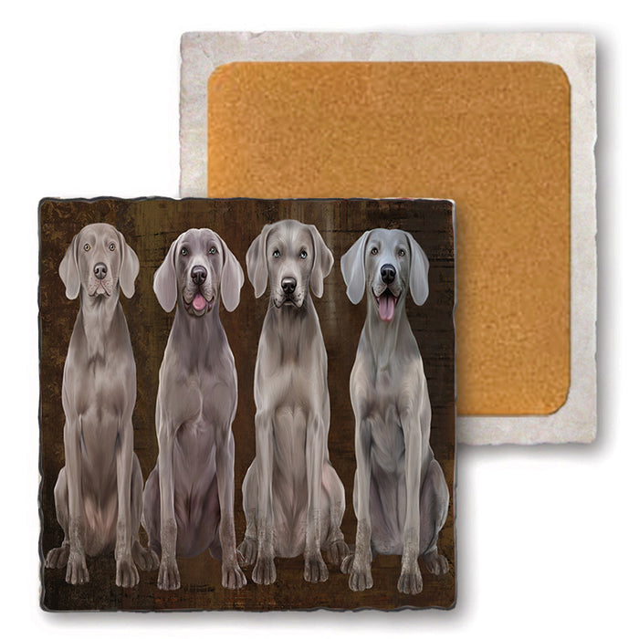 Rustic 4 Weimaraners Dog Set of 4 Natural Stone Marble Tile Coasters MCST49374