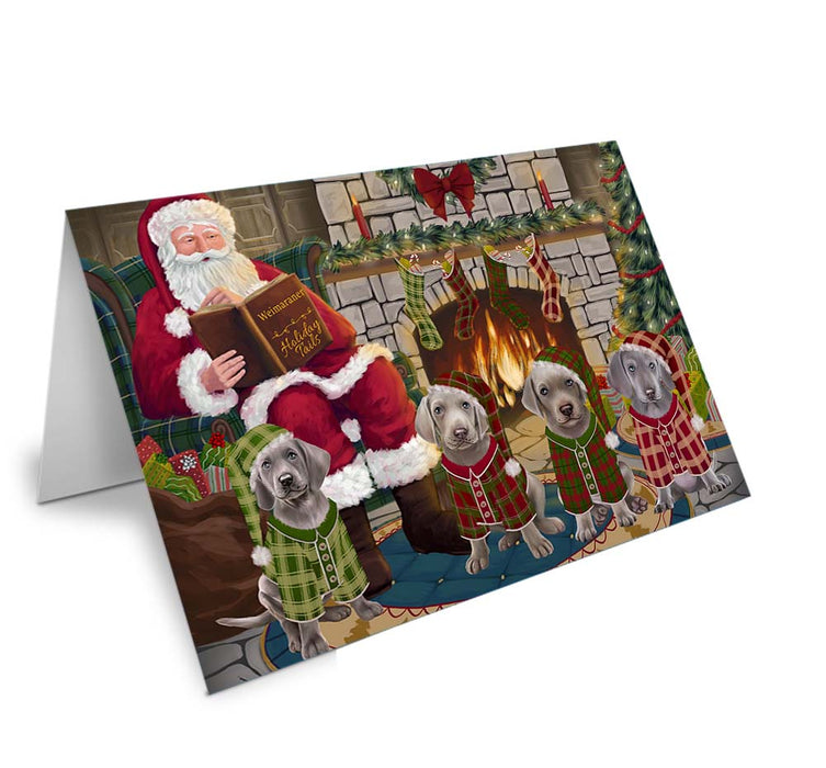 Christmas Cozy Holiday Tails Weimaraners Dog Handmade Artwork Assorted Pets Greeting Cards and Note Cards with Envelopes for All Occasions and Holiday Seasons GCD70709