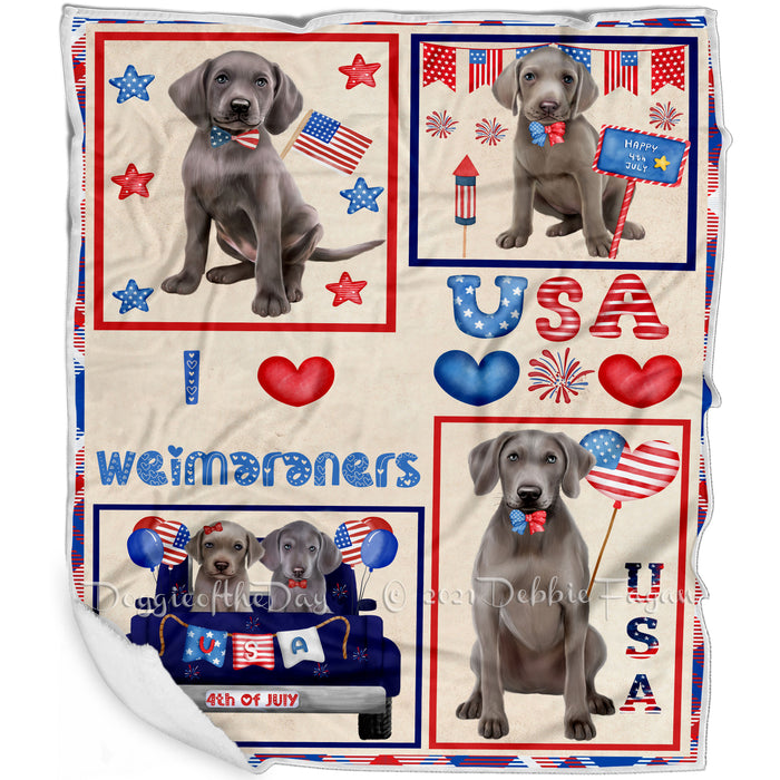 4th of July Independence Day I Love USA Weimaraner Dogs Blanket BLNKT143556