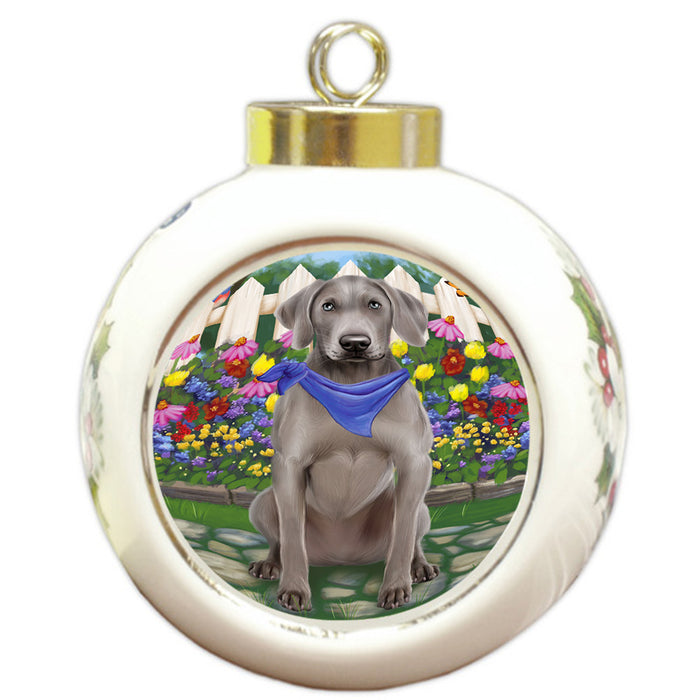 Spring Floral Weimaraner Dog Round Ball Christmas Ornament RBPOR52185