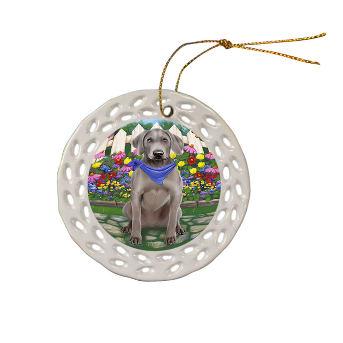 Spring Floral Weimaraner Dog Ceramic Doily Ornament DPOR52185