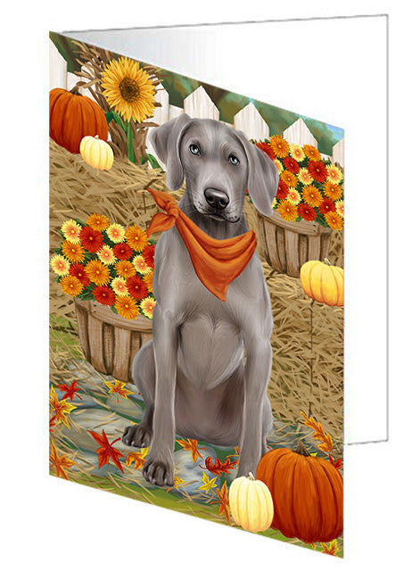Fall Autumn Greeting Weimaraner Dog with Pumpkins Handmade Artwork Assorted Pets Greeting Cards and Note Cards with Envelopes for All Occasions and Holiday Seasons GCD56687