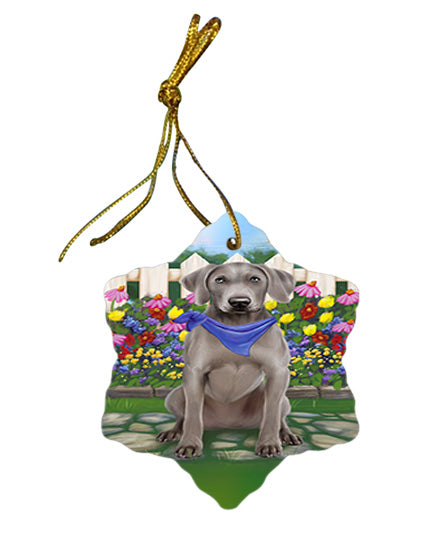 Spring Floral Weimaraner Dog Star Porcelain Ornament SPOR52176