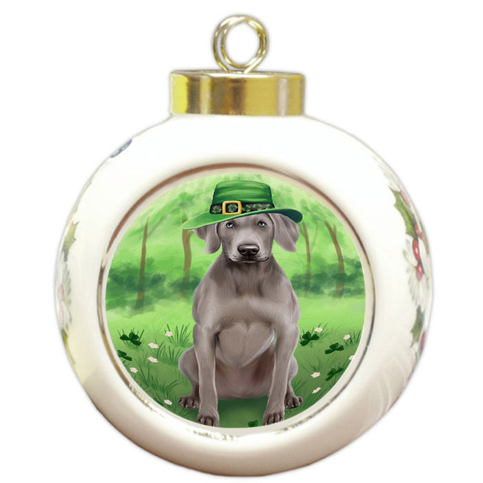 St. Patricks Day Irish Portrait Weimaraner Dog Round Ball Christmas Ornament RBPOR49425