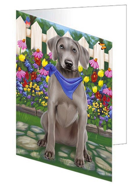 Spring Floral Weimaraner Dog Handmade Artwork Assorted Pets Greeting Cards and Note Cards with Envelopes for All Occasions and Holiday Seasons GCD60584