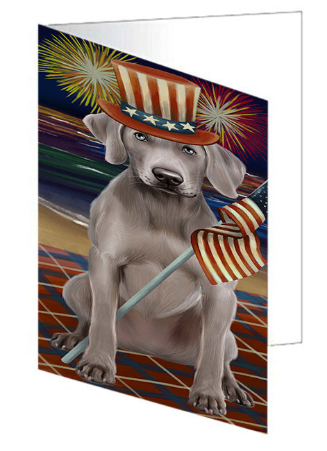 4th of July Independence Day Firework Weimaraner Dog Handmade Artwork Assorted Pets Greeting Cards and Note Cards with Envelopes for All Occasions and Holiday Seasons GCD52922