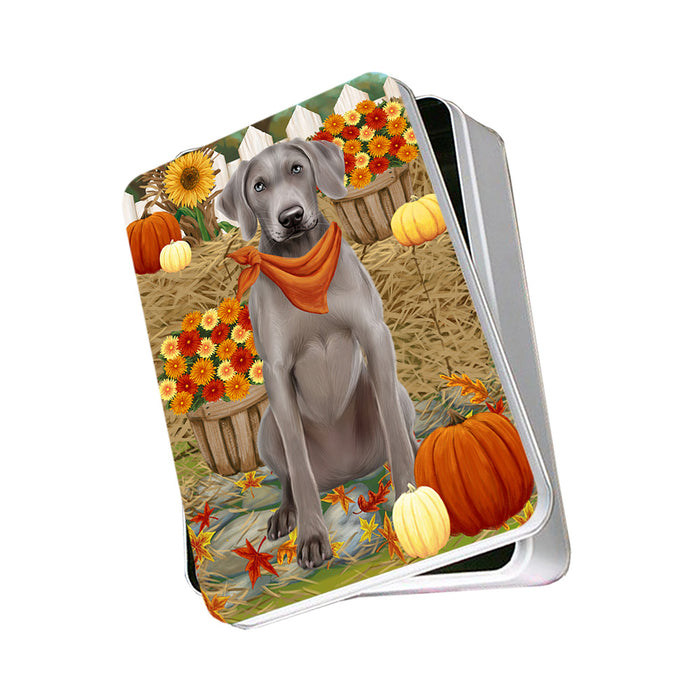 Fall Autumn Greeting Weimaraner Dog with Pumpkins Photo Storage Tin PITN50886