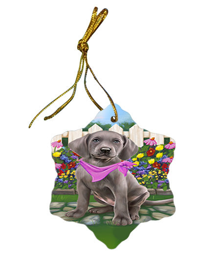 Spring Floral Weimaraner Dog Star Porcelain Ornament SPOR52177