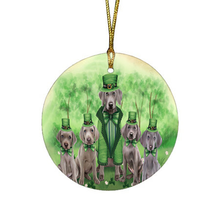 St. Patricks Day Irish Family Portrait Weimaraners Dog Round Flat Christmas Ornament RFPOR49417