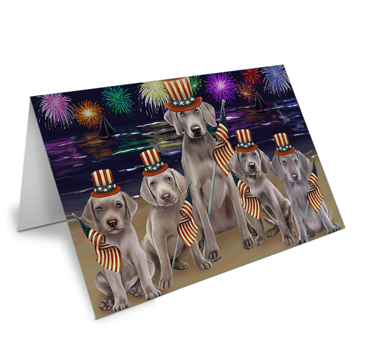 4th of July Independence Day Firework Weimaraners Dog Handmade Artwork Assorted Pets Greeting Cards and Note Cards with Envelopes for All Occasions and Holiday Seasons GCD52925