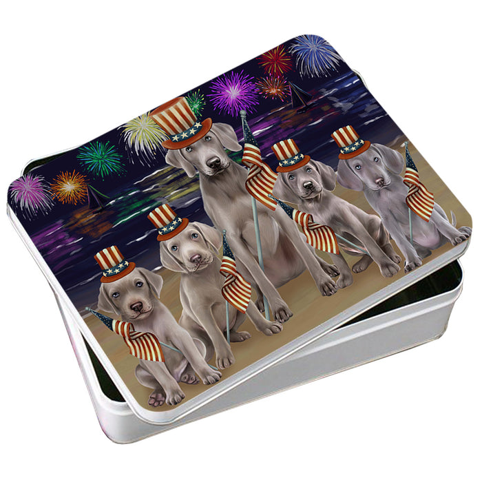 4th of July Independence Day Firework Weimaraners Dog Photo Storage Tin PITN49632