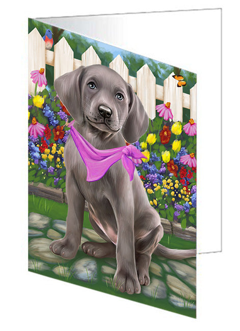 Spring Floral Weimaraner Dog Handmade Artwork Assorted Pets Greeting Cards and Note Cards with Envelopes for All Occasions and Holiday Seasons GCD60587