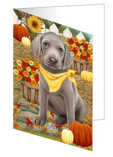 Fall Autumn Greeting Weimaraner Dog with Pumpkins Handmade Artwork Assorted Pets Greeting Cards and Note Cards with Envelopes for All Occasions and Holiday Seasons GCD56690