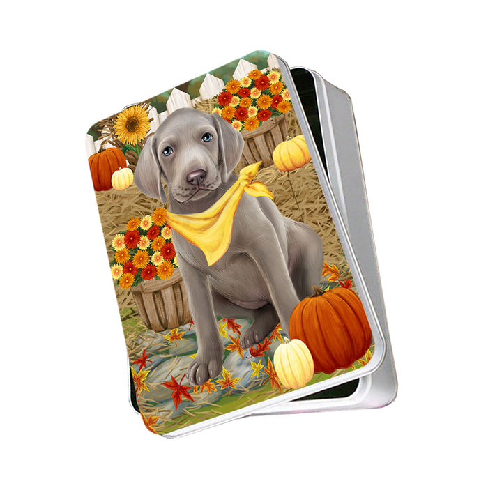 Fall Autumn Greeting Weimaraner Dog with Pumpkins Photo Storage Tin PITN50887