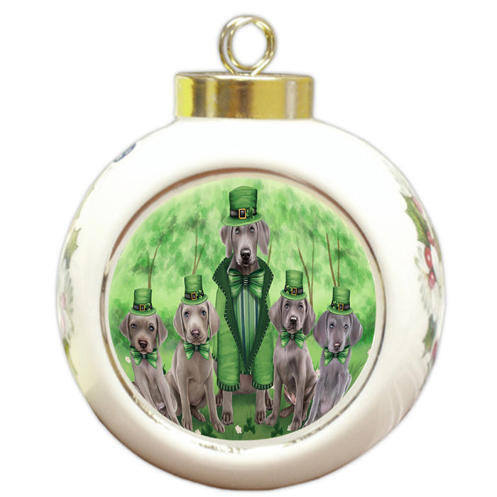 St. Patricks Day Irish Family Portrait Weimaraners Dog Round Ball Christmas Ornament RBPOR49426