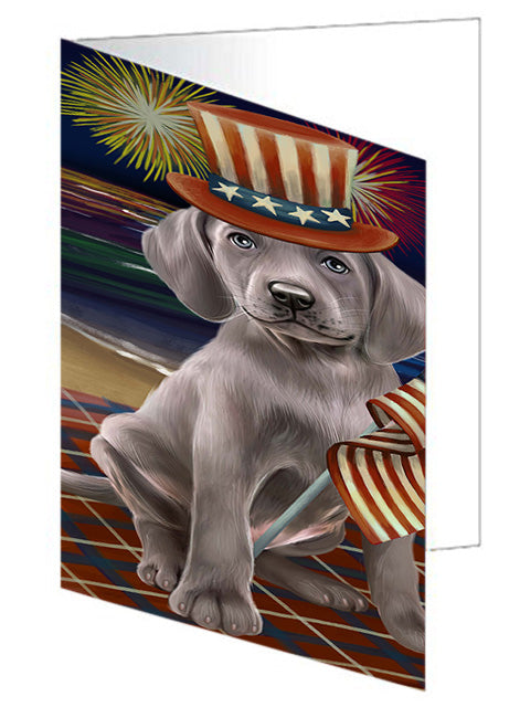 4th of July Independence Day Firework Weimaraner Dog Handmade Artwork Assorted Pets Greeting Cards and Note Cards with Envelopes for All Occasions and Holiday Seasons GCD52928