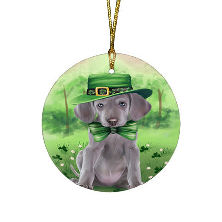 St. Patricks Day Irish Portrait Weimaraner Dog Round Flat Christmas Ornament RFPOR49418