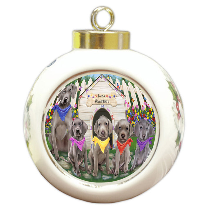 Spring Dog House Weimaraners Dog Round Ball Christmas Ornament RBPOR50137