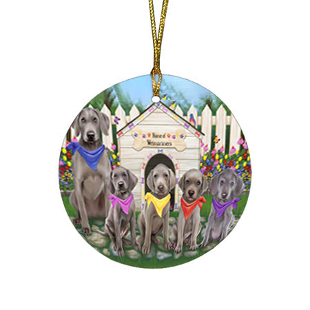 Spring Dog House Weimaraners Dog Round Flat Christmas Ornament RFPOR50128