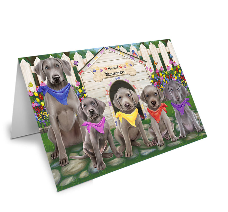 Spring Dog House Weimaraners Dog Handmade Artwork Assorted Pets Greeting Cards and Note Cards with Envelopes for All Occasions and Holiday Seasons GCD54440