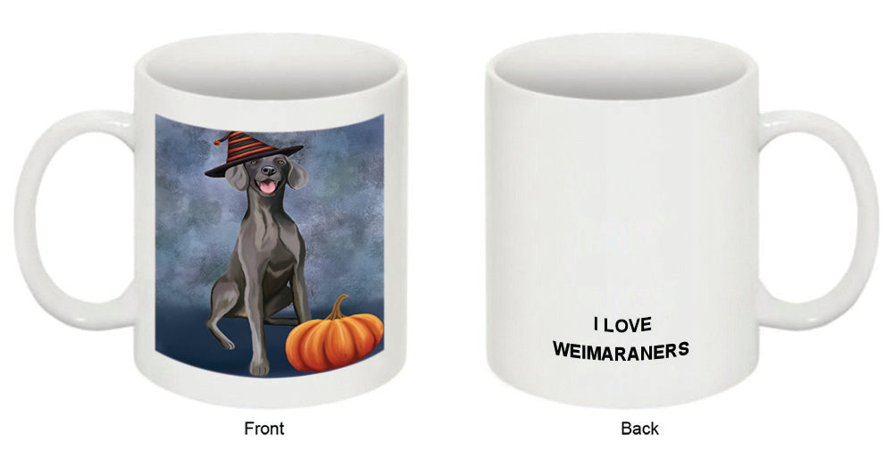 Happy Halloween Weimaraner Dog Wearing Witch Hat with Pumpkin Coffee Mug MUG50231