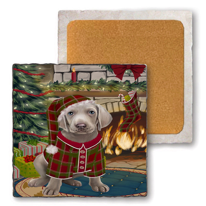 The Stocking was Hung Weimaraner Dog Set of 4 Natural Stone Marble Tile Coasters MCST50650