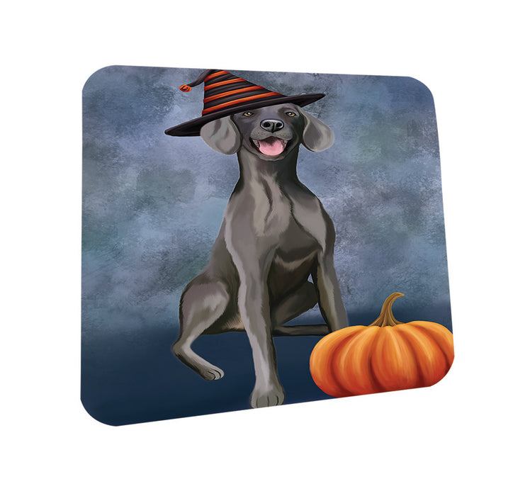 Happy Halloween Weimaraner Dog Wearing Witch Hat with Pumpkin Coasters Set of 4 CST54791