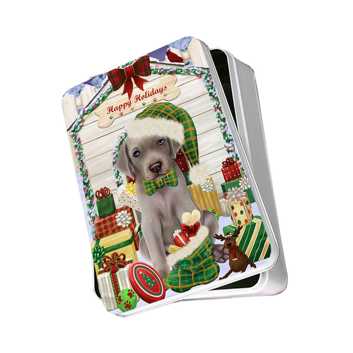 Happy Holidays Christmas Weimaraner Dog House With Presents Photo Storage Tin PITN51528