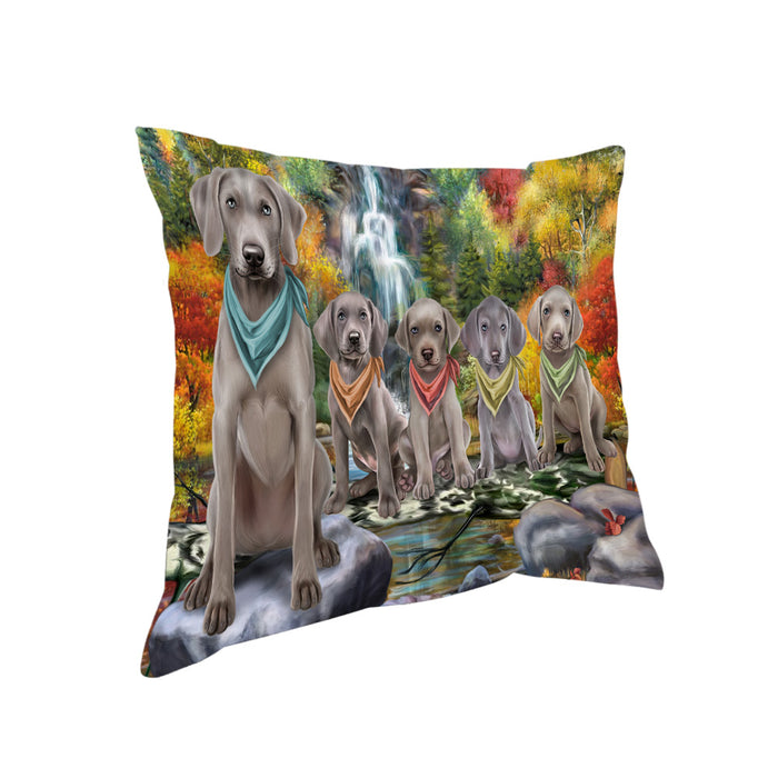 Scenic Waterfall Weimaraners Dog Pillow PIL64308