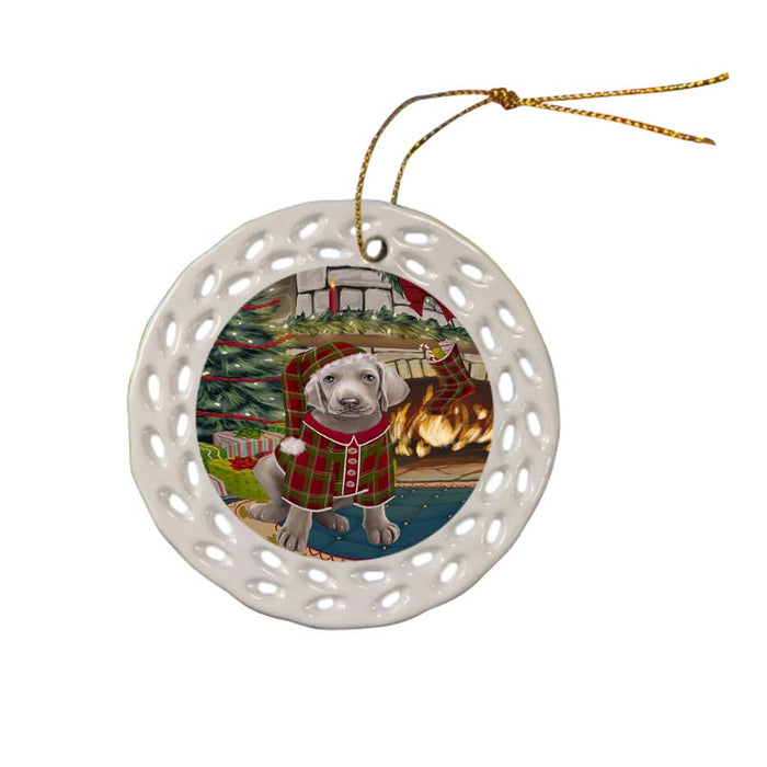 The Stocking was Hung Weimaraner Dog Ceramic Doily Ornament DPOR56006