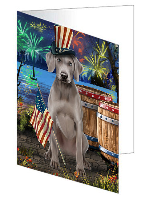 4th of July Independence Day Fireworks Weimaraner Dog at the Lake Handmade Artwork Assorted Pets Greeting Cards and Note Cards with Envelopes for All Occasions and Holiday Seasons GCD57773