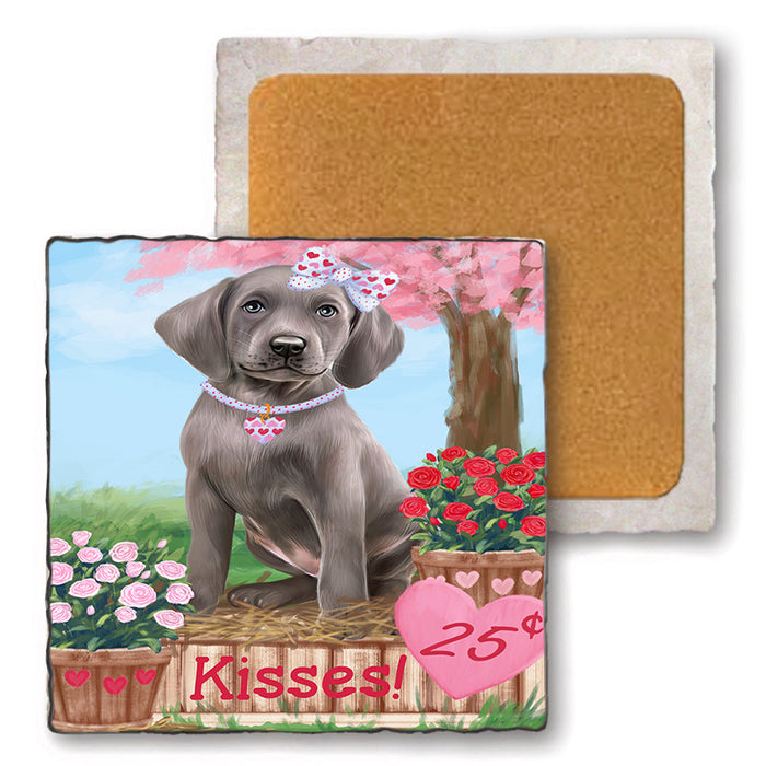 Rosie 25 Cent Kisses Weimaraner Dog Set of 4 Natural Stone Marble Tile Coasters MCST51259