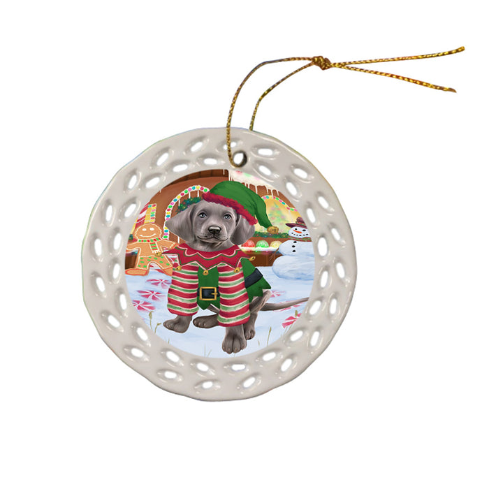 Christmas Gingerbread House Candyfest Weimaraner Dog Ceramic Doily Ornament DPOR56944
