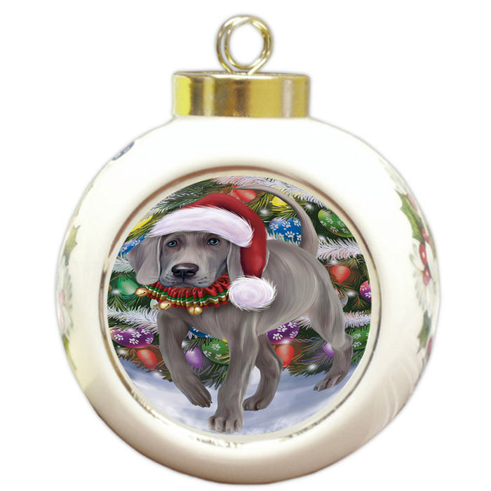 Trotting in the Snow Weimaraner Dog Round Ball Christmas Ornament RBPOR54729