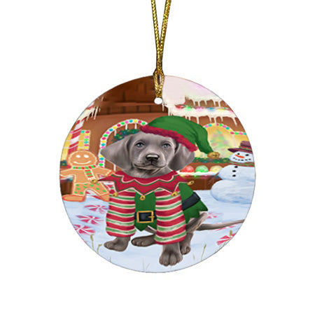 Christmas Gingerbread House Candyfest Weimaraner Dog Round Flat Christmas Ornament RFPOR56944