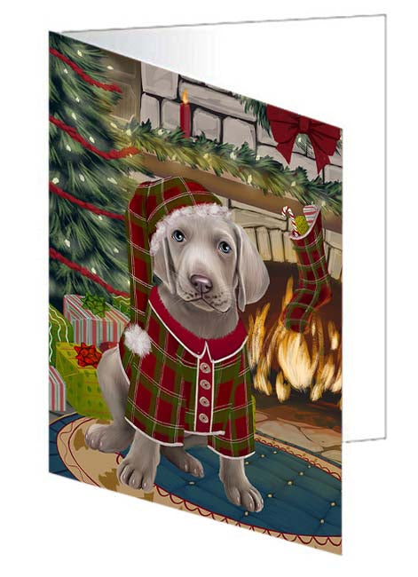 The Stocking was Hung Weimaraner Dog Handmade Artwork Assorted Pets Greeting Cards and Note Cards with Envelopes for All Occasions and Holiday Seasons GCD71465