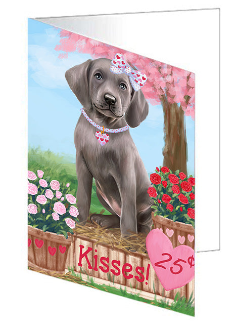 Rosie 25 Cent Kisses Weimaraner Dog Handmade Artwork Assorted Pets Greeting Cards and Note Cards with Envelopes for All Occasions and Holiday Seasons GCD73292