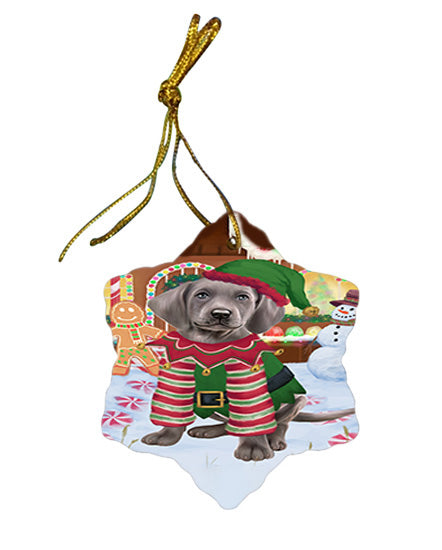 Christmas Gingerbread House Candyfest Weimaraner Dog Star Porcelain Ornament SPOR56944