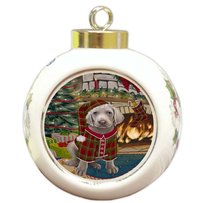 The Stocking was Hung Weimaraner Dog Round Ball Christmas Ornament RBPOR56006