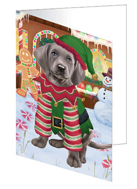 Christmas Gingerbread House Candyfest Weimaraner Dog Handmade Artwork Assorted Pets Greeting Cards and Note Cards with Envelopes for All Occasions and Holiday Seasons GCD74279