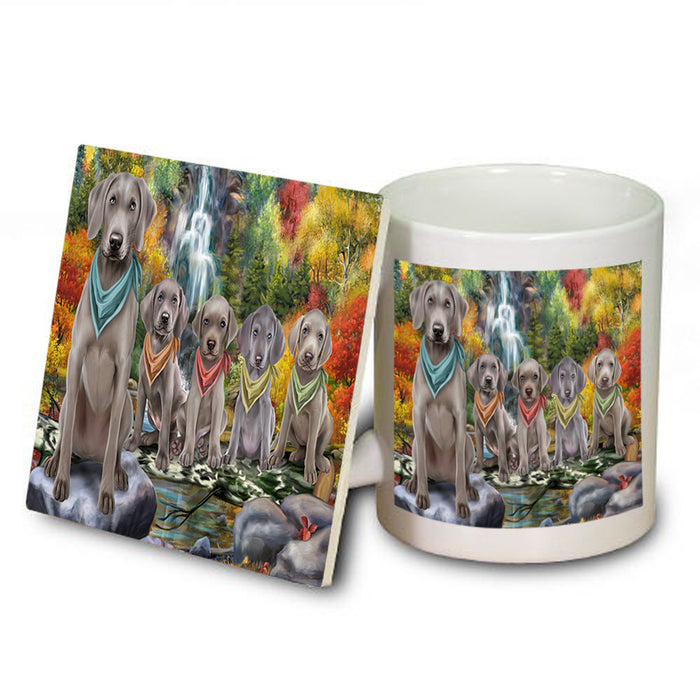 Scenic Waterfall Weimaraners Dog Mug and Coaster Set MUC51978
