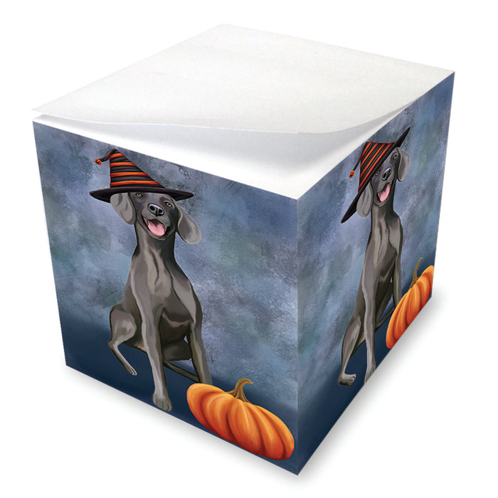 Happy Halloween Weimaraner Dog Wearing Witch Hat with Pumpkin Note Cube NOC56479