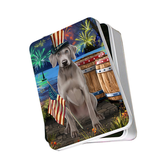 4th of July Independence Day Fireworks Weimaraner Dog at the Lake Photo Storage Tin PITN51248