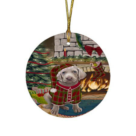 The Stocking was Hung Weimaraner Dog Round Flat Christmas Ornament RFPOR56006